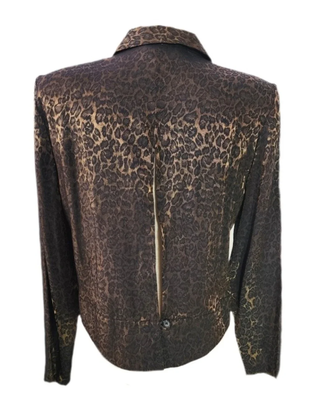 Sheri Martin Jacket Leopard Print Slit Back Button Down Vintage Brown Size 12P